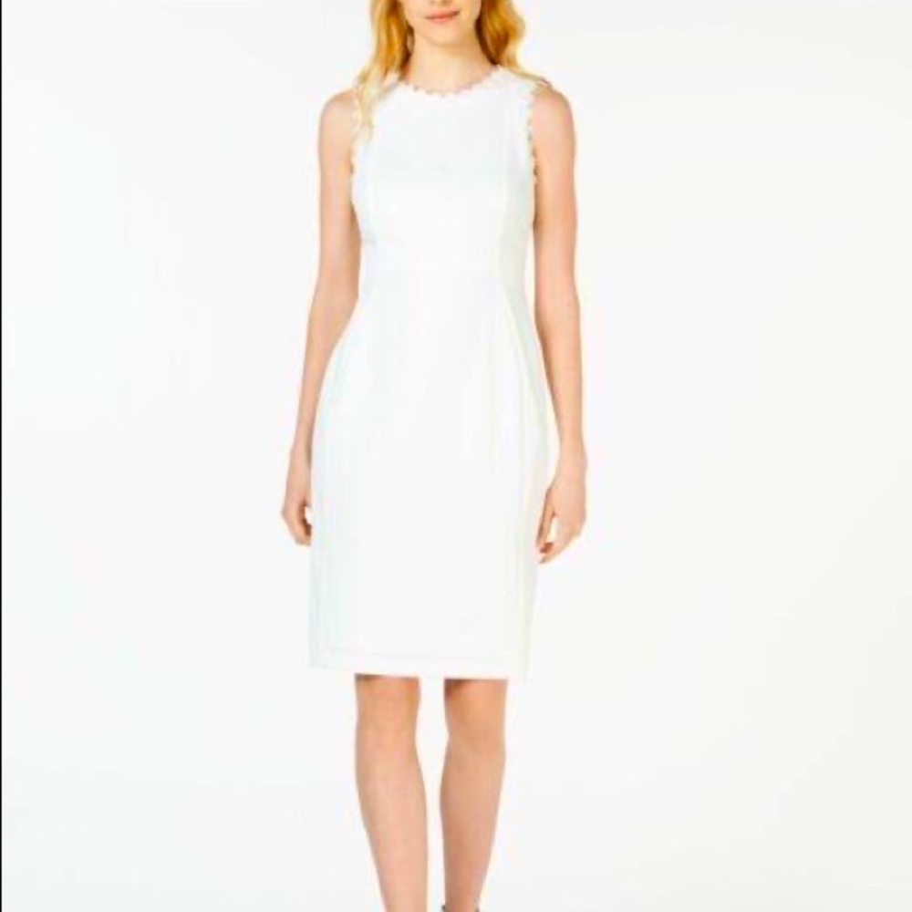 Calvin Klein Women's Sleeveless Sheath with Novelty Lace Trim Dress, Off white